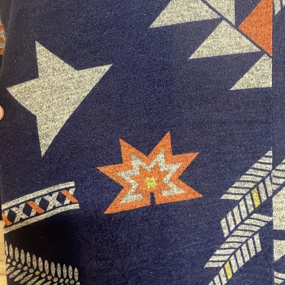 LuLaRoe size Med Blue with Multicolor Aztec Print Long Sleeve Cardigan Sweater - Picture 8 of 9